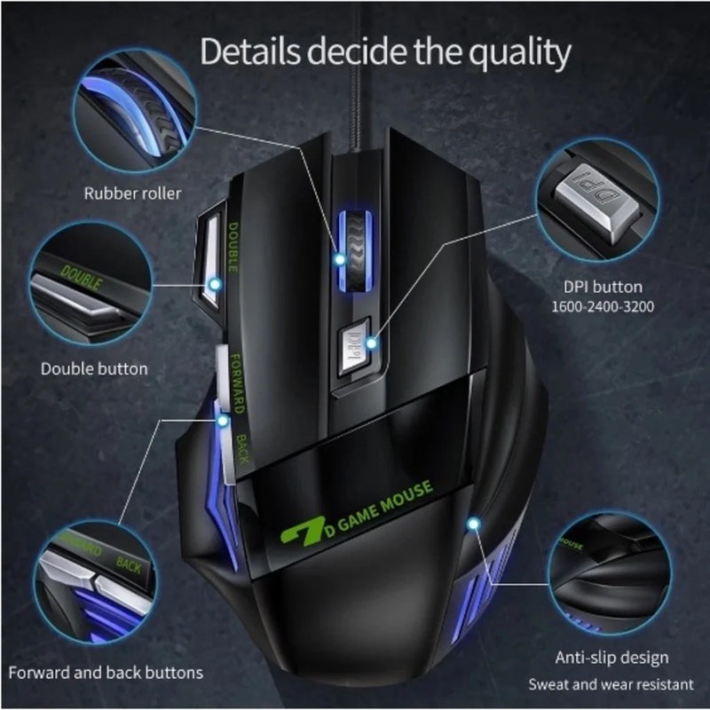 Mouse gamer para jogo computador 3200dpi com LED laser X7 USB Botões Profissional