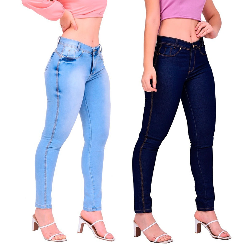 Kit 2 Calça Jeans Feminina Cintura Alta Lycra