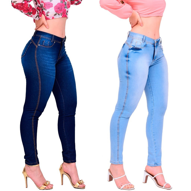 Kit 2 Calça Jeans Feminina Cintura Alta Lycra